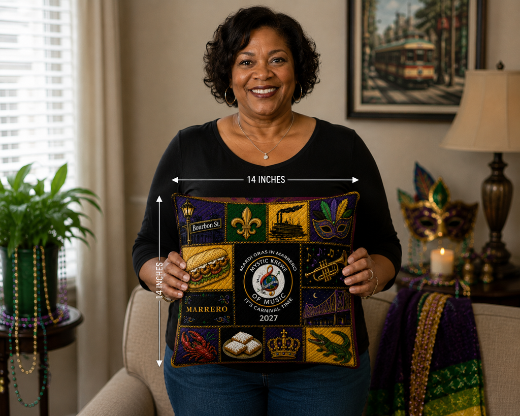 Krewe of Music Signature Mardi Gras Throw Pillow