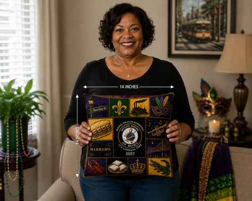 Krewe of Music Signature Mardi Gras Throw Pillow