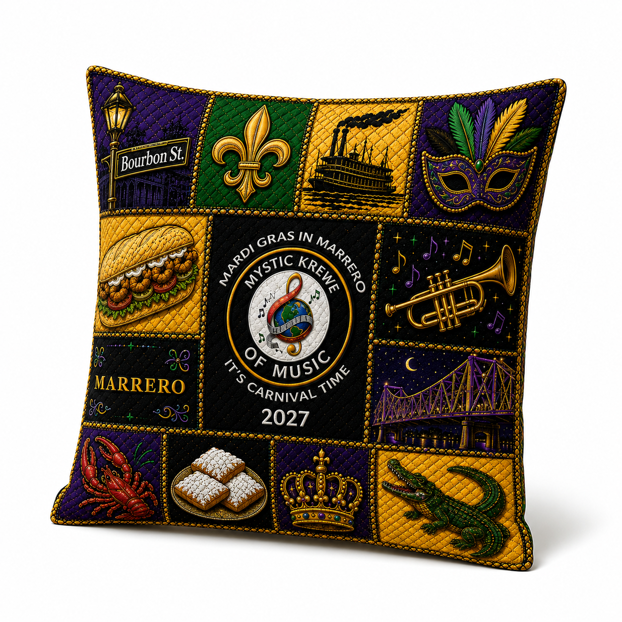 Krewe of Music Signature Mardi Gras Throw Pillow